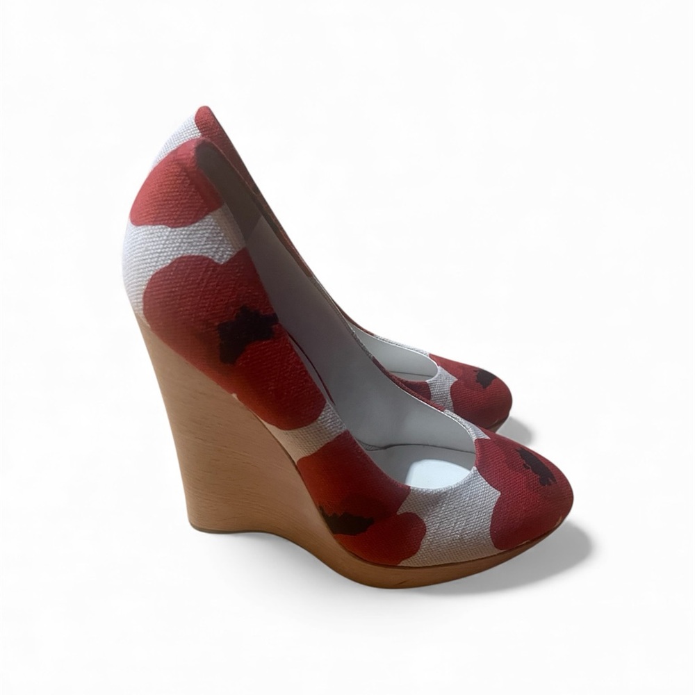 YSL Yves Saint Laurent floral poppy WEDGES platforms shoes - EUC
